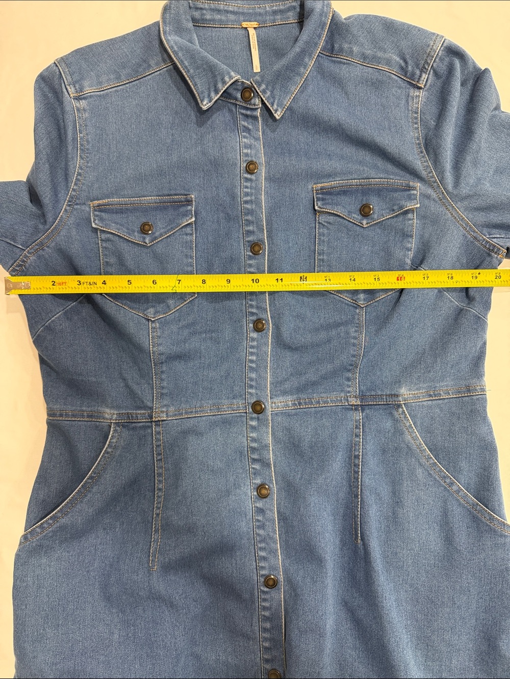 Free People Dynomite Denim Mini Shirt Dress Size: LARGE - Picture 8 of 10